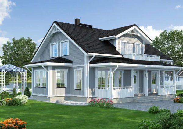 дом из бруса в скандинавском стиле с металлочерепицей 155 м-2