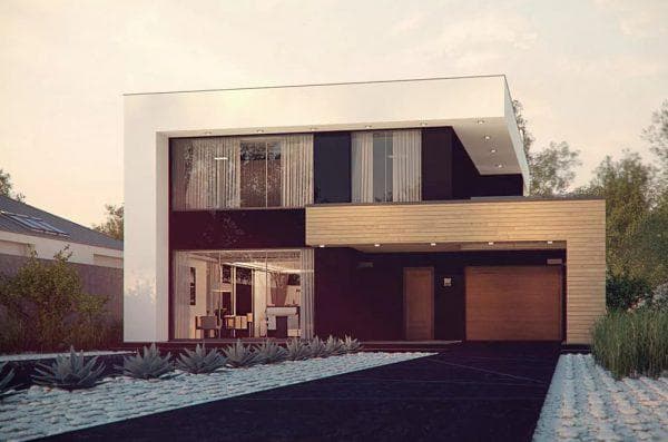 двухэтажный каркасный дом с плоской крышей с небольшим наклоном в 125 м2