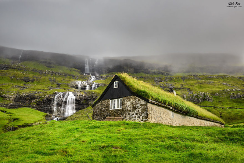 Стреймой, Фарерские острова дом, крыша, озеленение, скандинавия