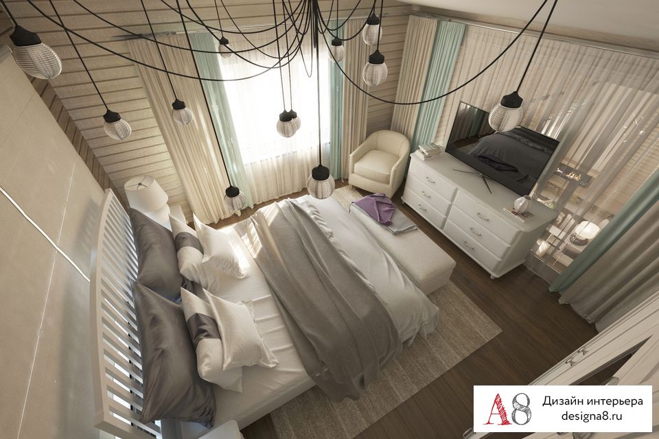 На фото: спальня в мансарде деревянного дома (дизайн)