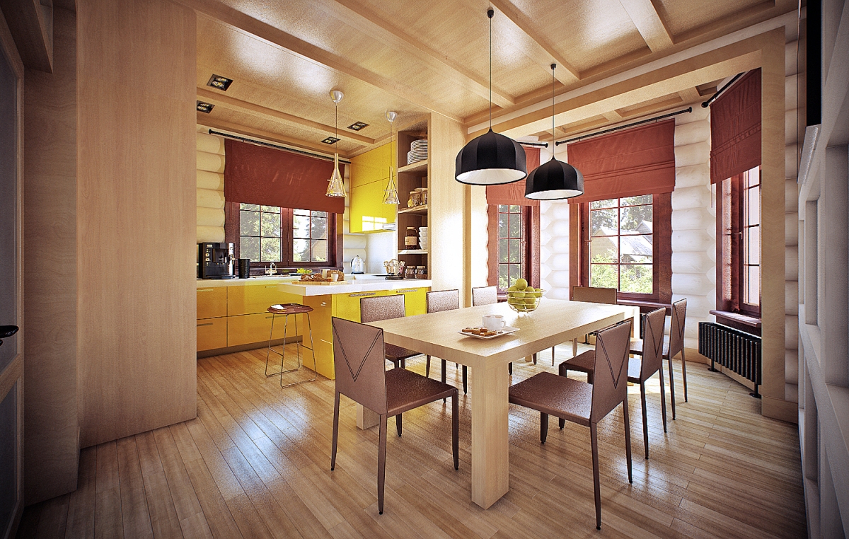 Дизайн интерьера кухни со столовой зоной