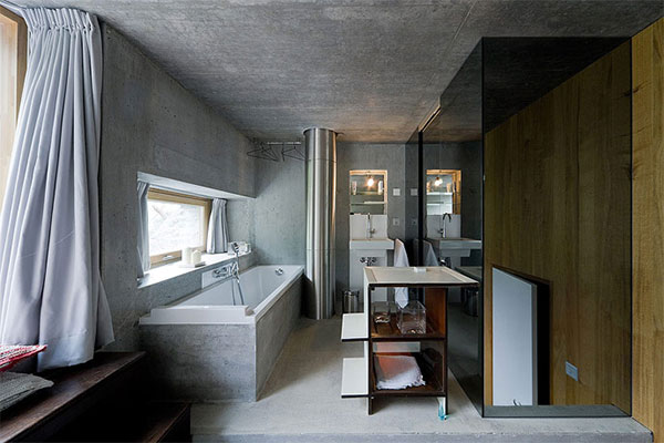 Дизайн ванной комнаты овального подземного дома в Швейцарии