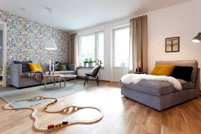 светлый дизайн гостиной в шведском стиле