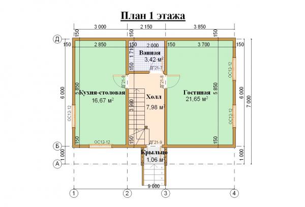 План 1 этажа дома из профилированного бруса 7 на 9