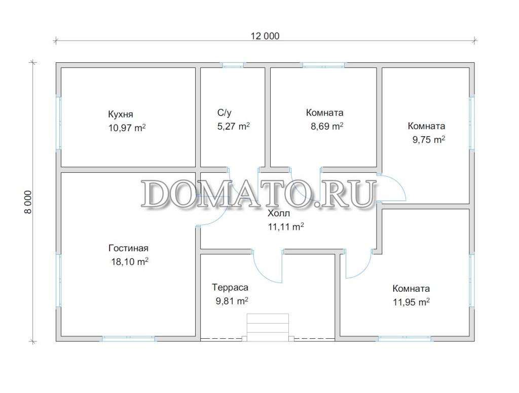 план одноэтажного дома 12 на 9