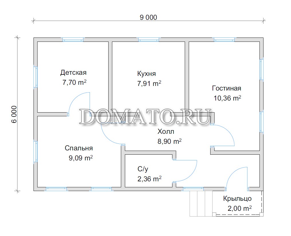план одноэтажного дома 6х9