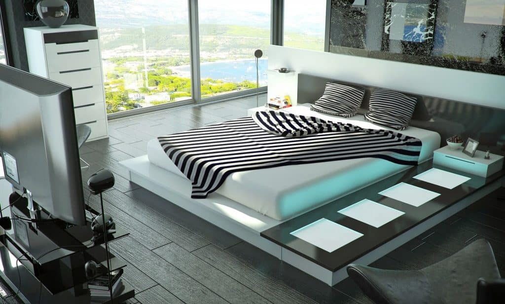 Прекрасный дизайн спальни в стиле хай-тек