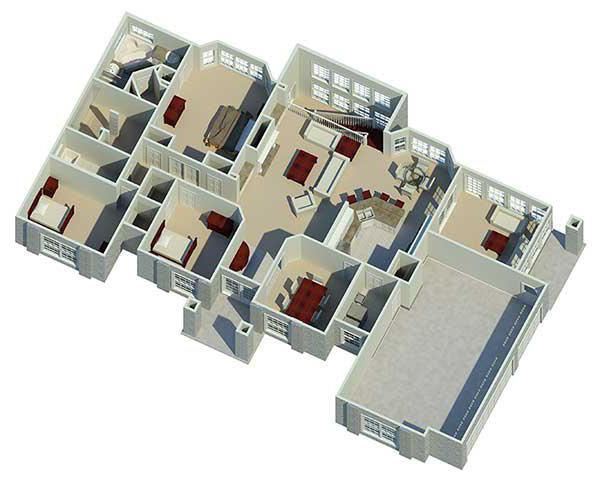 Планировка одноэтажного дома 12 на 12 с 3 спальнями
