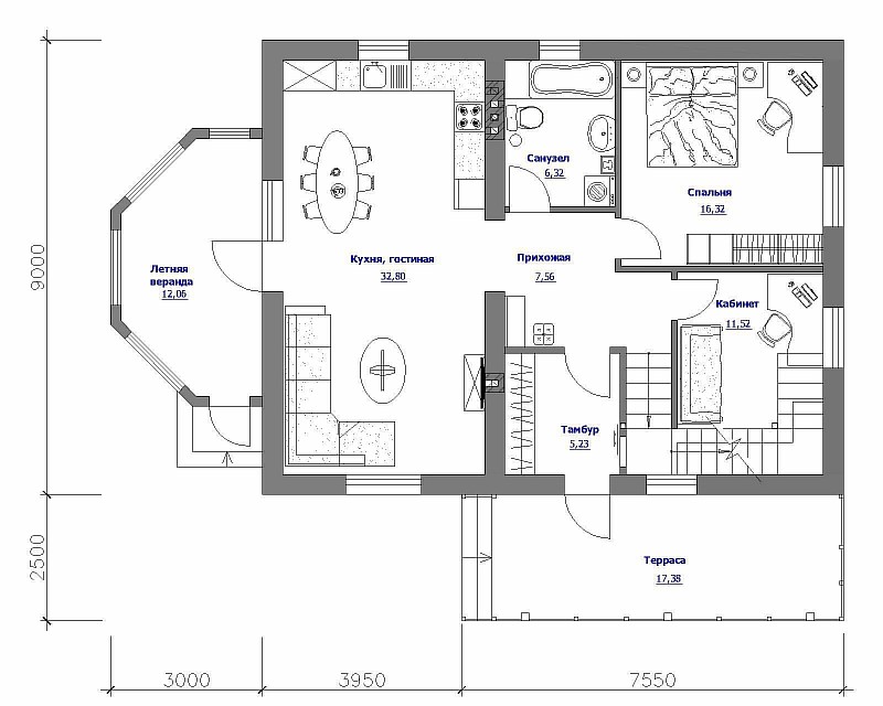 План первого этажа загородного дома "Бюджетный-2"