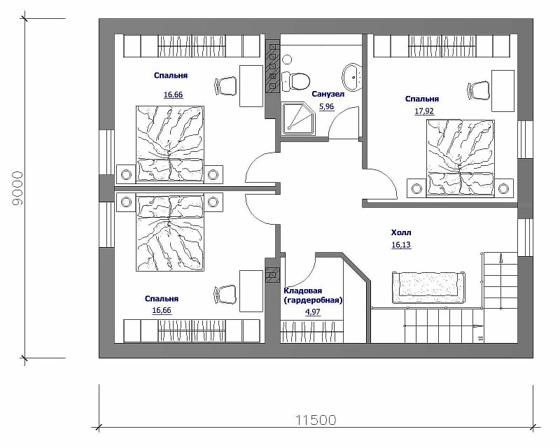 План 2-ого этажа двухэтажного загородного дома "Бюджетный-2"