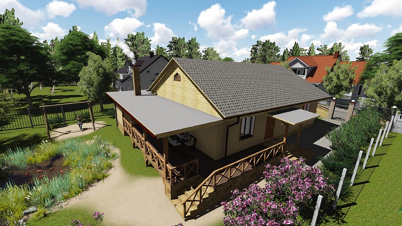 Одноэтажный проект дома - "Дом в саду" - визуализация