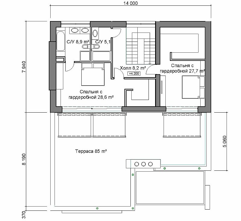План второго этажа жилого дома Комплекс