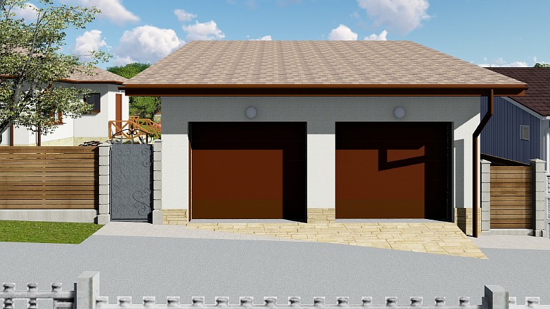 Визуализация проекта гаража для двух авто с подвалом "Парочка 2"