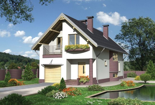 Компактный двухэтажный домик с мансардой для небольшой семьи