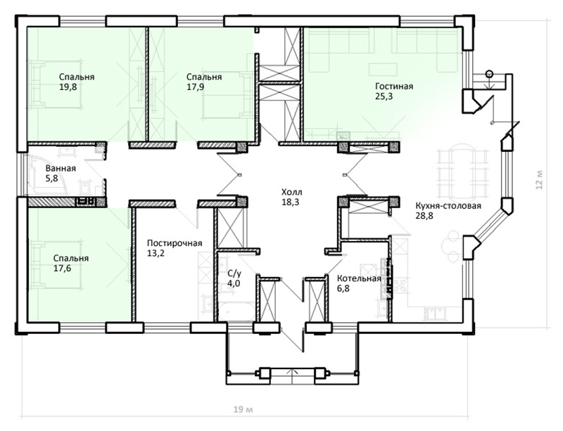 Типовой проект – дом с тремя спальнями
