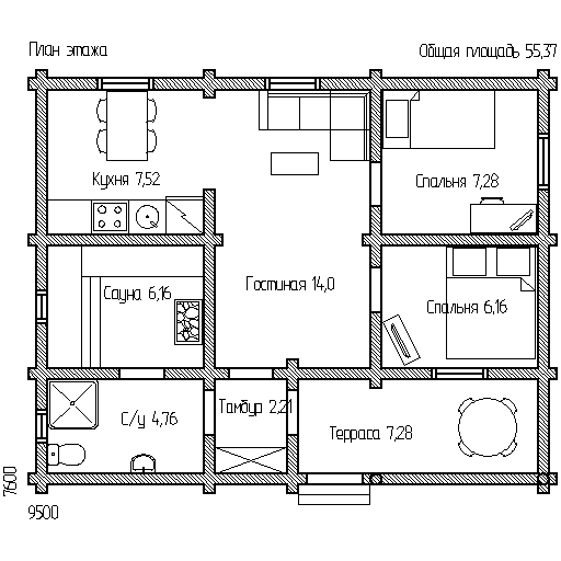 план жилого дома с сауной