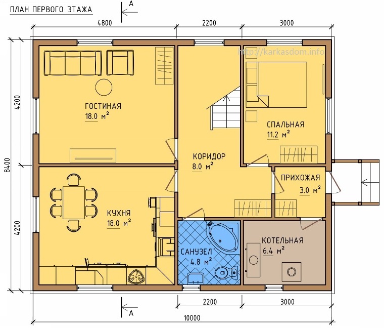 План каркасного дома 8,5х10м 168м/кв, стандартный вариант.
