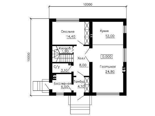 План дома 10 на 10 двухэтажный с боковой лестницей