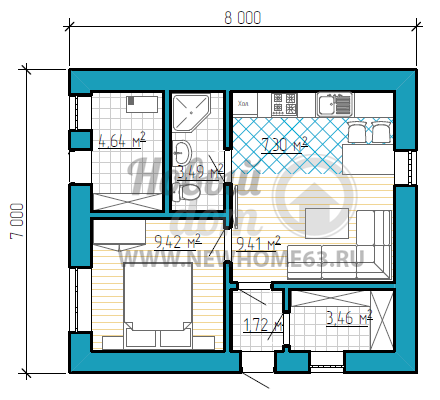Небольшой 1-этажный дом с 1-ой спальной и кухней-гостиной