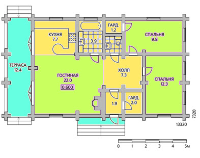 план одноэтажного дома13x7 