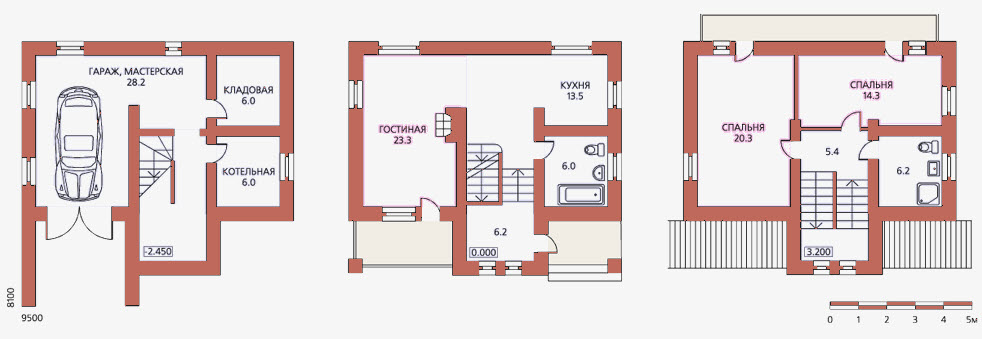 план дома с цокольным и мансардным этажом