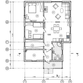 планировка первого этажа 9,04 на 13,24 м, - схема