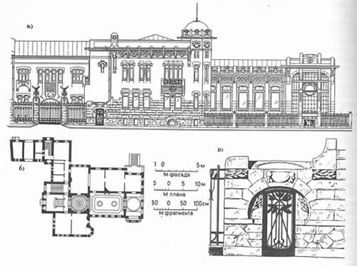 Авторский чертеж фасада Особняка Кшесинской, 1904-1906 гг., архитектор А.И. фон Гоген