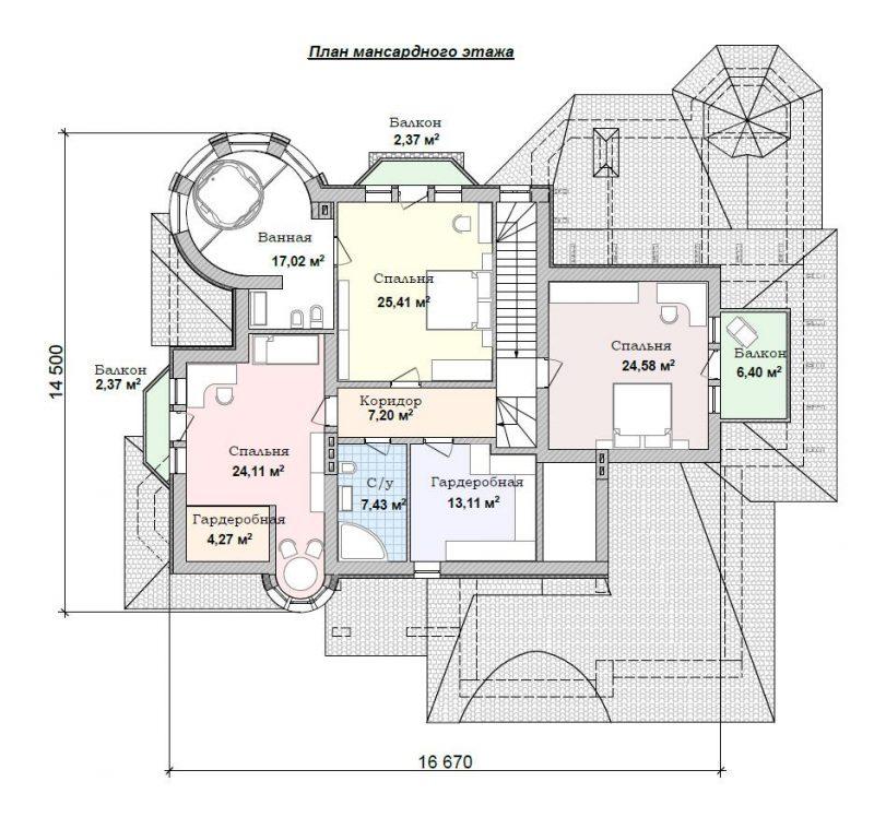 план мансардного этажа красивого дома