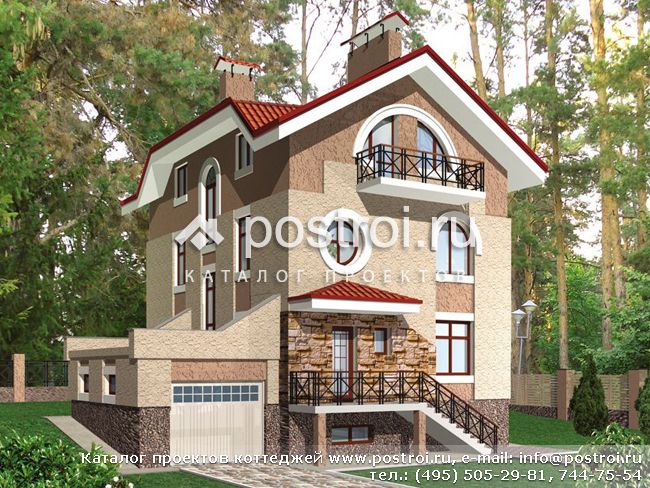 Двухэтажный дом с цоколем и мансардой № C-310-1K