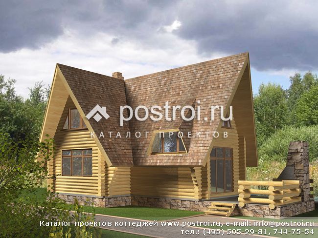 Деревянный дом с террасой № D-070-1D