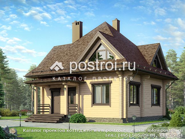 Проект одноэтажного деревянного дома с мансардой № D-126-1D