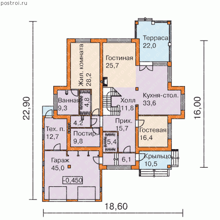 Современный двухэтажный дом № H-393-1P - 1-й этаж