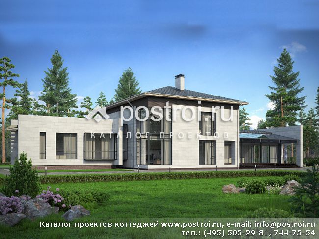 Проект современного дома с бассейном № M-558-1K