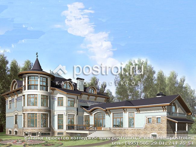 Проект кирпичного дома с башней № S-1080-1K