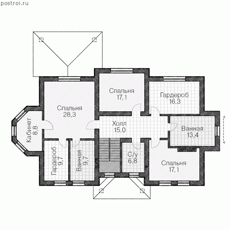 Проект трехэтажного дома с мансардой № U-386-1P - 2-й этаж