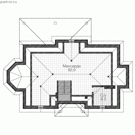 Проект трехэтажного дома с мансардой № U-386-1P - мансарда