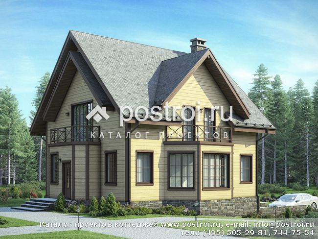 Деревянный дом с цоколем № V-252-1D