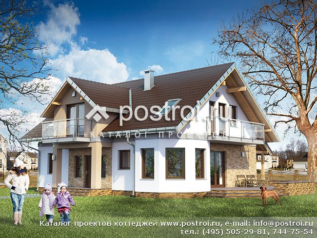 Проект дома с двускатной крышей и мансардой № V-297-1P