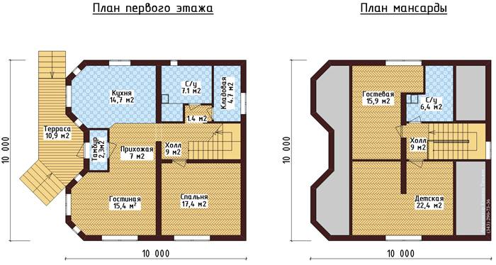 Планировка дома одноэтажного с мансардой 10х10 метров