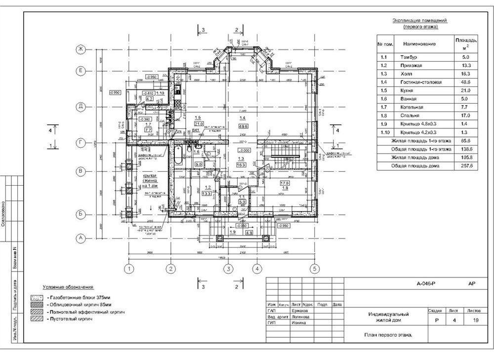 План этажа, проект индивидуального жилого дома из пеноблоков 