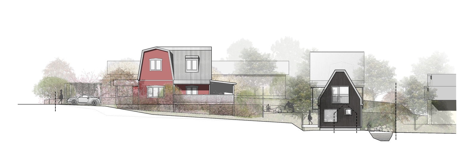 Фасады домов в маленьком коттеджном посёлке - проект