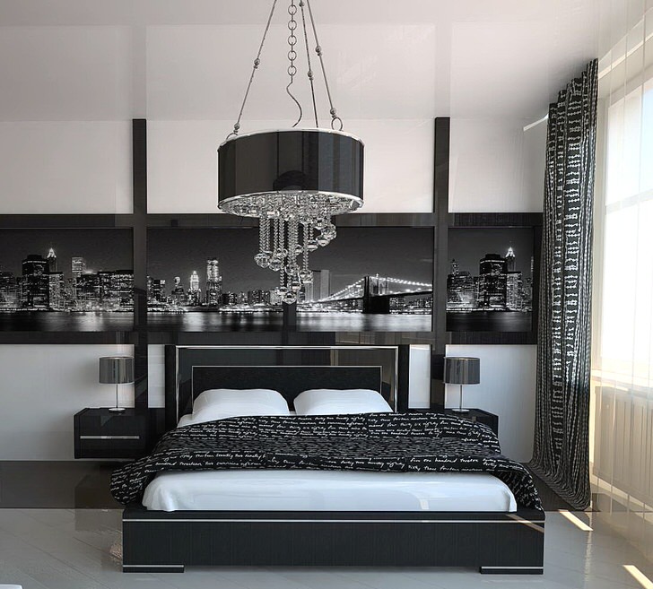 Геометрическая строгость и аскетичность в оформлении спальни в стиле хай-тек.