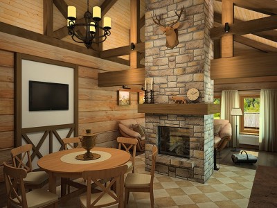 дизайн интерьера деревянного дома шале