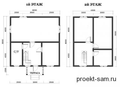 планировка двухэтажного дома из бруса 8х8