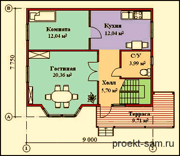 планировка дома из бруса 8x9