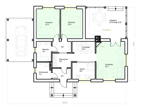 план одноэтажного дома до 250 кв. м.