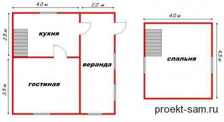 планировка дома с верандой 6x6