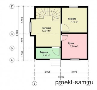 проект дома 6x6 1-й этаж