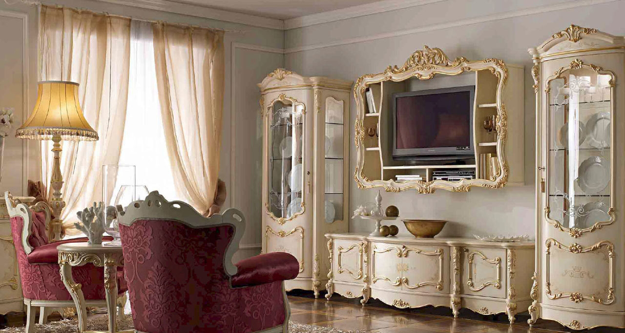 Оформление телевизора в гостиной в стиле барокко