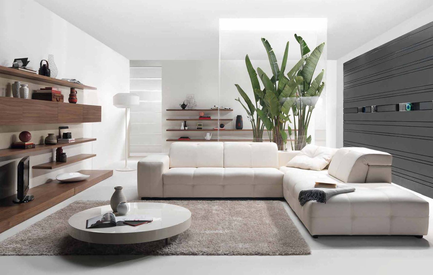Коричнево-белый интерьер гостиной в стиле модерн